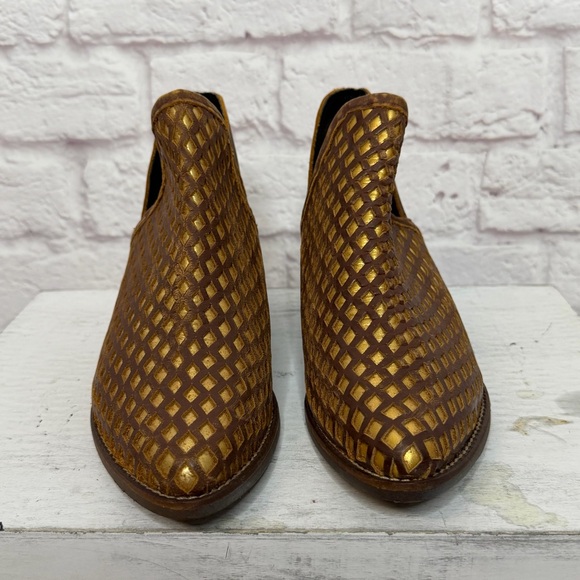 Musse & Cloud Brown Metallic Gold Leather Ankle Boots - Picture 3 of 12